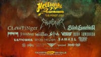 Hellsinki Metal Festival - bändien logot mm. Clawfinger, Emperor, Blind Guardian, Sodom, I Am Morbid