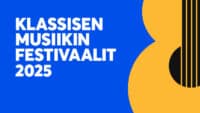 teksti: klassisen musiikin festivaalit - yksinkertainen kuvitettu akustinen kitara