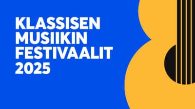 teksti: klassisen musiikin festivaalit - yksinkertainen kuvitettu akustinen kitara